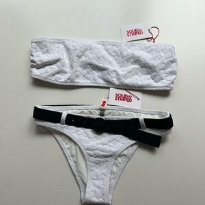 SOLID & STRIPED White Bikini with Black Belt